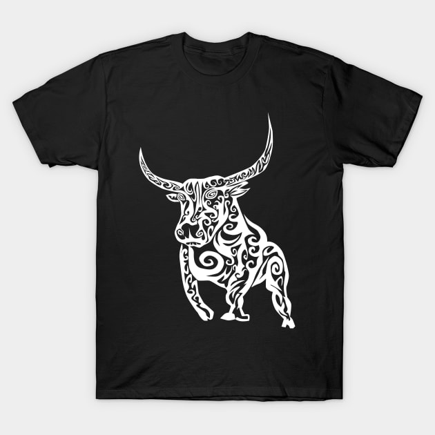 Tribal Bull Design T-Shirt by madeinchorley